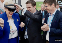 The Minister for Business, Enterprise and Innovation Heather Humphreys TD, John Savage, CTO, Action Point and Ivan O'Connor, Head of IoT, Action Point. Pic: Sean Curtin/True Media