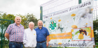 Tom O'Brien, Liam Arrigan and Gus McCoy of the Limerick Beekeepers Association at the apiary in Mungret. Photo: Cian Reinhardt