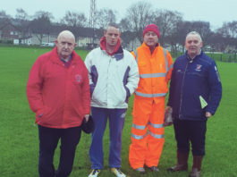Cllr Kieran O'Hanlon with members of the Geraldines Soccer Club at their pitch in Garryowen.