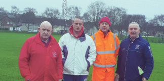 Cllr Kieran O'Hanlon with members of the Geraldines Soccer Club at their pitch in Garryowen.