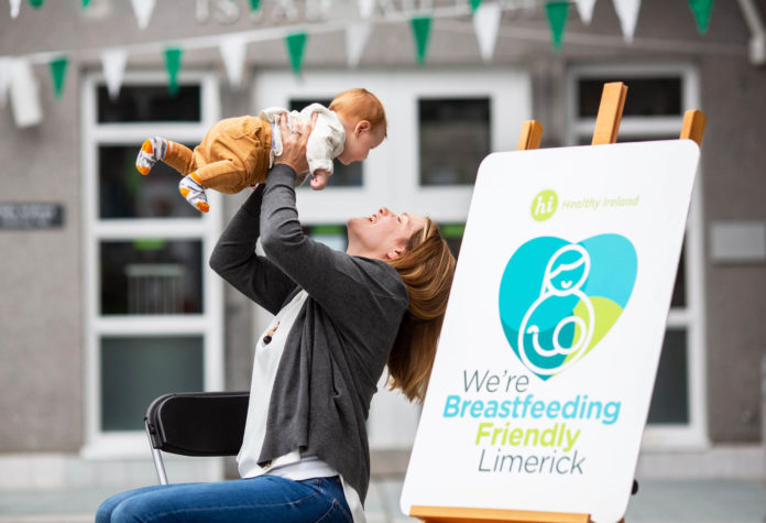 Karen O'Donnell with her son Ryan at the launch of the 'We're Breastfeeeding Friendly' initiative. Photo: Alan Place