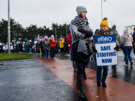 The INMO protest gets underway at University Hospital Limerick. Photo: Cian Reinhardt
