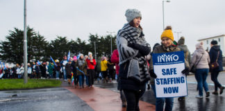 The INMO protest gets underway at University Hospital Limerick. Photo: Cian Reinhardt