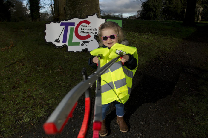 Evelyn Sloane, 2, Limerick pictured today at the launch of Team Limerick Clean-Up 5 in Castleconnell, Co. Limerick. Taking place this Good Friday, April 19th, the initiative sees thousands of volunteers take to the streets of Limerick city and county each year for Europe's largest one-day clean up. Sponsored by the JP McManus Benevolent Fund, the event has seen over 360 tonnes of litter gathered from the streets since inception in 2015. Overall participation figures have passed the 60,000-mark and included over 550 volunteer groups from every town in Limerick last year. Picture: Alan Place