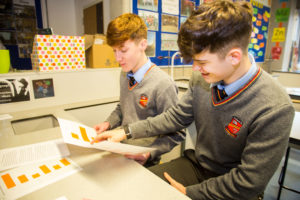 Eoin Hayes and Andre Birdthistle with their project researching electric care usage in Ireland. Pic: Cian Reinhardt