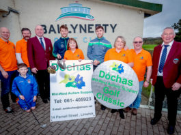 Dóchas Mid-West Autism Golf Classic to be held in Ballyneety Golf Club on the 26th and 27th of April as a Pre-Qualifer Competition to the JP McManus Pro-AM 2020.. Pictured at the launch were Garreth Devlin, Gordon & Conor Ryan, Kevin Hayes, Captain Ballyneety GC, Tom Morrissey, Limerick Senior Hurler, Sheila Lowney, Barry Nash, Limerick Senior Hurler, Pauline Meaney and Denis Dotherty and Tom Carroll, President Ballyneety GC. Picture: Keith Wiseman