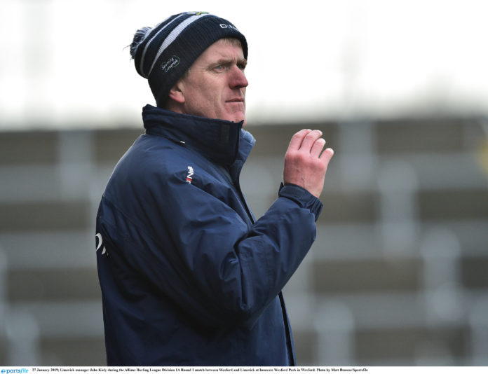 Limerick manager John Kiely during the Allianz Hurling League Division 1A Round 1 match between Wexford and Limerick at Innovate Wexford Park in Wexford. Photo by Matt Browne/Sportsfile