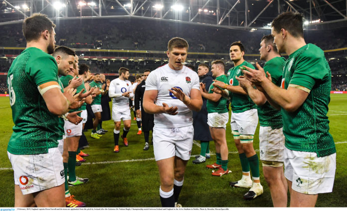 England captain Owen Farrell and his team are applauded from the pitch by Ireland after the Guinness Six Nations Rugby Championship match between Ireland and England in the Aviva Stadium in Dublin. Photo by Brendan Moran/Sportsfile