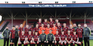 The Longford Team and backroom staff during Longford Town Squad Portraits 2019 at City Calling Stadium in Longford. Photo by Sam Barnes/Sportsfile