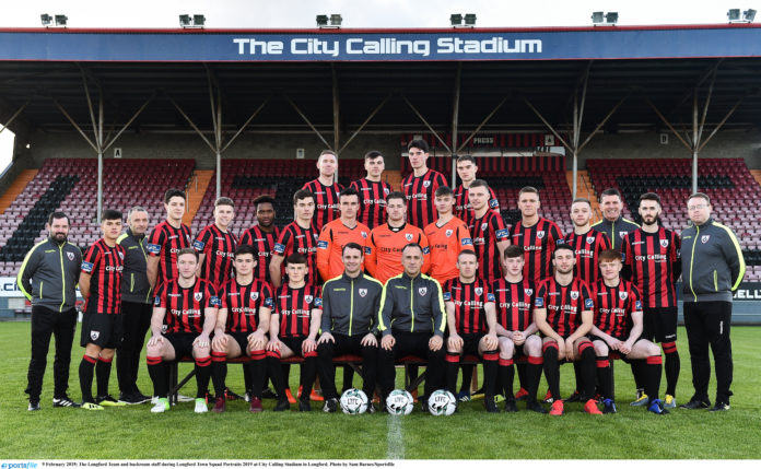 The Longford Team and backroom staff during Longford Town Squad Portraits 2019 at City Calling Stadium in Longford. Photo by Sam Barnes/Sportsfile
