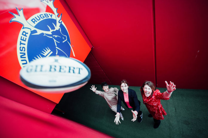 Mary Killeen Fitzgerald, Limerick LEO; former rugby international Fiona Steed and Network Ireland President Helen Wycherley at the launch of the International Women's Day event in Thomond Park. Photo: Brian Arthur