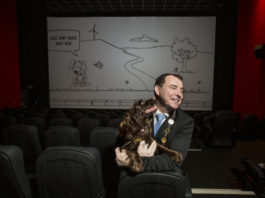 Mayor of Limerick City and County Council, Cllr. James Colins pictured at the Omniplex Cinema, Dooradoyle with his dog Laika to launch Dog Pooh!. Picture: Alan Place