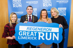 Regeneron Great Limerick Run reaches 10-year milestone determined to achieve further growth Niamh Noonan, Regeneron, Mayor of the City and County of Limerick, Cllr. James Collins, Suzy Kennedy, Event Master and Lorna Clancy, Limerick Leader at the launch of the 2019 Regeneron Great Limerick Run at the Limerick Strand Hotel, Limerick. The 2019 version of the single biggest mass participation event outside of Dublin was launched by Mayor of the City and County of Limerick, Cllr. James Collins who said that everything suggests the organisers and sponsors are set to take the run to another level across the next decade, starting this year. The organisers of the 10th annual Regeneron Great Limerick Run expect to exceed last yearÕs participant numbers of 13,000 thousand. Based on the current increased level of early registrations that have taken place, with nearly 3,000 people having already availed of early bird discounted race entries over the three race distances, the event is on track to surpass last yearÕs total. A Social & Economic Impact report commissioned by Limerick City and County Council conducted by W2 Consulting, estimated the event will deliver a welcome Û4.5 million boost to the local economy over the course of the May bank holiday Riverfest weekend in Limerick city. Photo: Oisin McHugh True Media