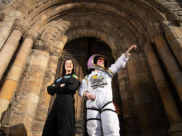 Dr Norah Patten, Grand Marshal and Luka Sean Og Rosenthal Morrissey, Lumen and Limerick Street theatre at Saint Marys Cathedral for the launch. Pic Sean Curtin True Media.