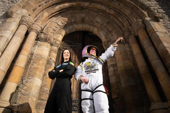 St Patricks Launch LIMK 0011 Dr Norah Patten, Grand Marshal and Luka Sean Og Rosenthal Morrissey, Lumen and Limerick Street theatre at Saint Marys Cathedral for the launch. Pic Sean Curtin True Media.