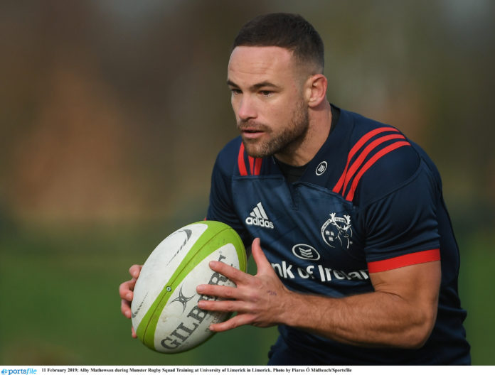 Alby Mathewson during Munster Rugby Squad Training at University of Limerick in Limerick. Photo by Piaras Ó Mídheach/Sportsfile