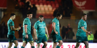 Dejected Munster players following the Guinness PRO14 Round 17 match between Scarlets and Munster at Parc Y Scarlets in Llanelli, Wales. Photo by Ben Evans/Sportsfile