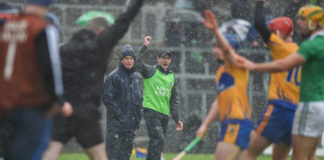 Limerick manager John Kiely and coach Paul Kinnerk during the Allianz Hurling League Division 1A Round 5 match between Clare and Limerick at Cusack Park in Ennis, Co. Clare. Photo by Diarmuid Greene/Sportsfile