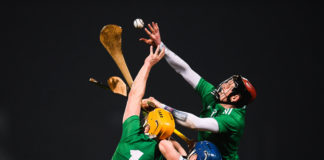 Seamus Flanagan, left, and David Dempsey of Limerick in action against Lee Cleere of Laois during the Allianz Hurling League Division 1 Quarter-Final match between Laois and Limerick at O'Moore Park in Portlaoise, Laois. Photo by Stephen McCarthy/Sportsfile