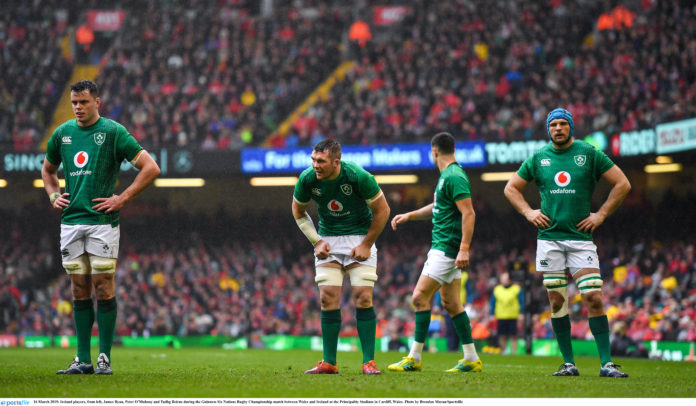 Ireland players, from left, James Ryan, Peter OMahony and Tadhg Beirne during the Guinness Six Nations Rugby Championship match between Wales and Ireland at the Principality Stadium in Cardiff, Wales. Photo by Brendan Moran/Sportsfile