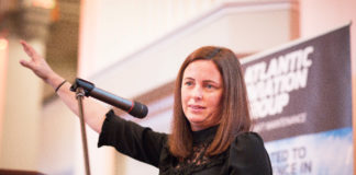 Performance Psychologist Caroline Currid speaking at Shannon Chamber event. Photo: Eamon Ward