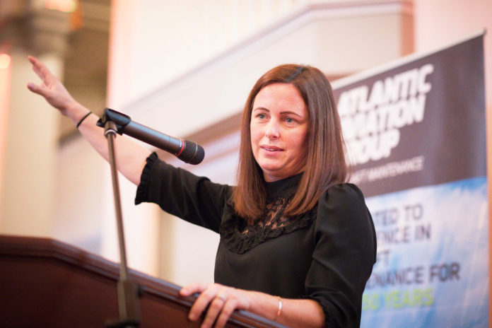 Performance Psychologist Caroline Currid speaking at Shannon Chamber event. Photo: Eamon Ward