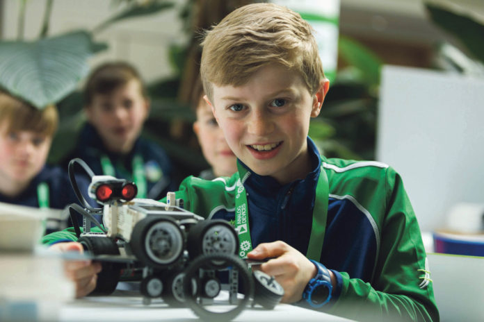 Over 120 primary school students waged war with their self-designed sumo wrestling robots at the 5th annual Analog Devices Primary School Robotics Competition. Tom Ryan, Killinure National School, Boher, Co. Limerick. Students from Scoil Mhuire National School, Broadford, Co. Limerick were crowned the 2019 Analog Devices Primary School Robotics Champions. Photo: Oisin McHugh True Media