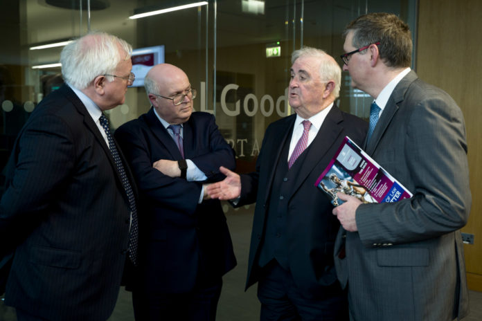 Dr Vincent Power, Head of the EU, competition and procurement group at A&L Goodbody, Prof John Friel – University of Limerick , The Hon. Mr Justice John Murray, Chief Justice of Ireland from 2004 – 2011 and Professor Shane Kilcommins, Head, School of Law, University of Limerick pictured at an A&L Goodbody Brexit Executive Briefing to launch the ALG Moot Appeal Court at University of Limerick. Pic: Don Moloney