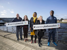 Learning Limerick Ambassadors Tom Kearins, Siobhan Butler, Najwan Elmagboul, Patricia Sheehy and Chinazo Nnaya. Photo: Alan Place