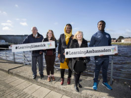 Learning Limerick Ambassadors Tom Kearins, Siobhan Butler, Najwan Elmagboul, Patricia Sheehy and Chinazo Nnaya. Photo: Alan Place