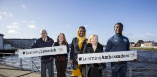 Learning Limerick Ambassadors Tom Kearins, Siobhan Butler, Najwan Elmagboul, Patricia Sheehy and Chinazo Nnaya. Photo: Alan Place