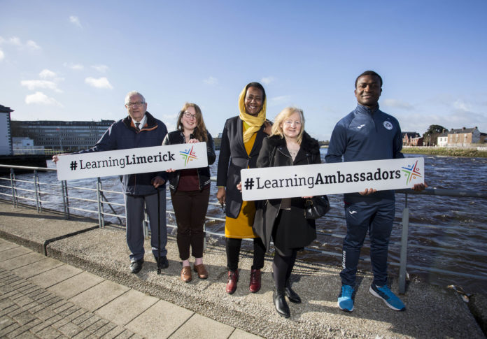 Learning Limerick Ambassadors Tom Kearins, Siobhan Butler, Najwan Elmagboul, Patricia Sheehy and Chinazo Nnaya. Photo: Alan Place