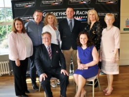 Bob Shanahan celebrates receiving the Special Merit award with his family at the 2018 National Greyhound Racing Awards in Naas, Co. Kildare