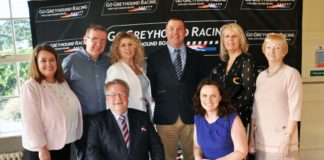 Bob Shanahan celebrates receiving the Special Merit award with his family at the 2018 National Greyhound Racing Awards in Naas, Co. Kildare