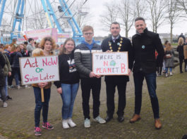 Attending the Fridays for Futures action on climate change campaign were Eleanor Flanagan, Dara Stack, Clareview, Adam Stapleton, Ballyneety, Mayor James Collins and TD Tom Neville. Picture: Gareth Williams