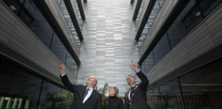 Pictured are from left: Michael Noonan TD, Louise Cotter, Project Architect from Carr Cotter Naessens Denis Byrne Architects and James Collins - Mayor of the City and County of Limerick. Pic Sean Curtin Tue Media.