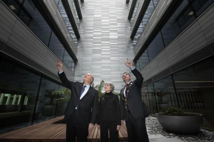 Pictured are from left: Michael Noonan TD, Louise Cotter, Project Architect from Carr Cotter Naessens Denis Byrne Architects and James Collins - Mayor of the City and County of Limerick. Pic Sean Curtin Tue Media.