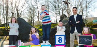 Pictured is Antonio Prochilo, Factory Manager at Wyeth Nutritionals Ireland Ltd with Úna Connell, Andre Gleeson, Cara Lynch, Lacey O’Reilly, Lilly May Killion. Photo: Shane O'Neill, SON Photographic