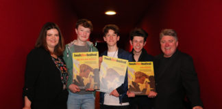 Jane Foley, founder of Fresh Film Festival, second place finalist Cal Arnold O’Driscoll, 16 from Dublin 7, first place winner Sean Treacy, 14 from Wicklow and third place finalist Milosh Hughes, 18 from Malahide, Dublin and comedian Pat Shortt at the Senior Finals of Ireland's Young Filmmaker of the Year Awards 2019 in the Odeon, Castletroy on March 28th. Picture: Zoe Conway/ilovelimerick