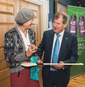 JP McManus with Linda O'Reilly, vice-principal of St Brigid's NS at the 'Design a TLC Bottle' prizegiving. Photo: Diarmuid Greene