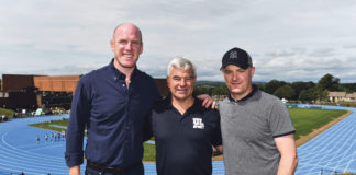 Dave Mahedy flanked by former Lions Rugby captain Paul O'Connell and Galway Hurling manager Michel Donoghue at the University of Limerick. Photo: Sam Barnes/Sportsfile