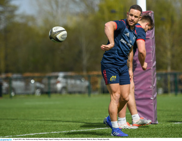 Alby Mathewson during Munster Rugby Squad Training at the University of Limerick in Limerick. Photo by Harry Murphy/Sportsfile