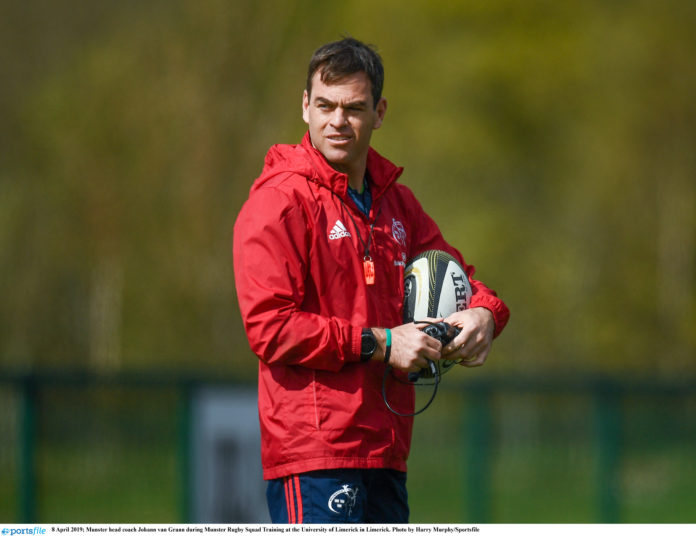 Munster head coach Johann van Graan during Munster Rugby Squad Training at the University of Limerick in Limerick. Photo by Harry Murphy/Sportsfile