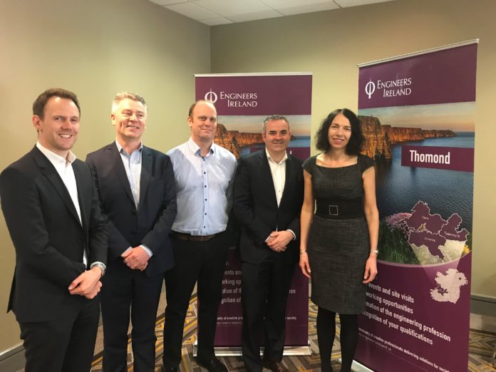 Pictured at the Leaders’ Breakfast Briefing on Talent hosted by Engineers Ireland Thomond region are: (L to R) Niall Looney of 4site, Barry Lowe of LTTS, Pat Donellan of Johnson & Johnson Vision Care, Prof. David Collings, DCU and Dee Kehoe, Engineers Ireland CPD Director.
