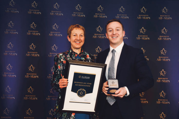 Business All Stars Picture Conor McCabe Dr Briga Hynes, Kemmy Business School, UL presenting AGENT Digital MD Kevin Meaney with his Thought Leader in Digital Marketing award Limerick Business Dublin News