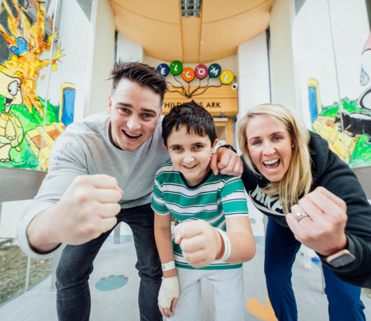 Hoh Henry Shine O Meara age 11 pictured as Munster Rugby Player Ronan O Mahony and International Rugby Referee Joy Neville were announced as the new Childrens Ark Ambassadors . Pic. Brian Arthur