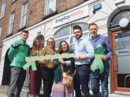 Kevin Downes, Meghann Scully, Ursula Mackenzie, Amanda Clifford, Patrick McLoughney and Richard Lynch at the launch of the 'Time to talk' initiative Photo: Conor Owens/ilovelimerick.