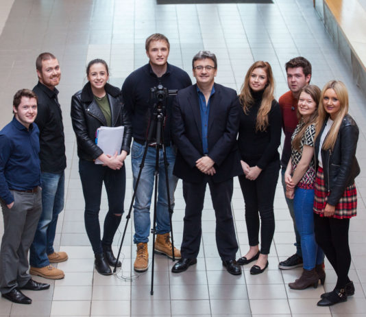 Fergal Keane, pictured with UL Journalism students at his last visit to the university. Picture: Alan Place/FusionShooters.