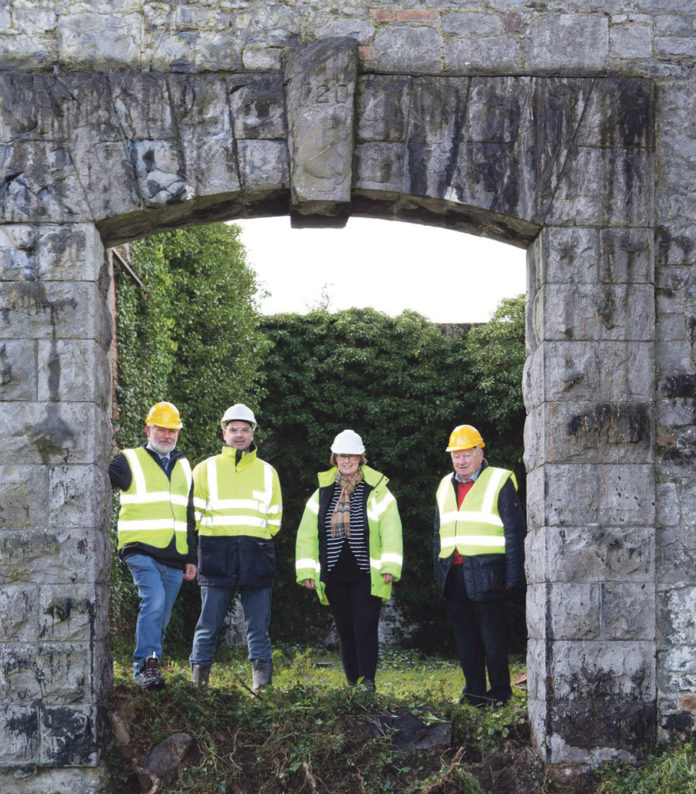 Gasworks archway Council Conservation Officer Tom Cassidy, Gas Networks Design Manager Declan Burke, Architectural Consultant Alison Mulqueen and Jimmy O’Donnell of the Limerick Civic Trust at the removal of the archway from the former Gasworks site.