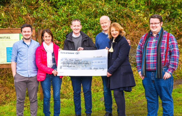 Conor Hayes, Catherine Hayes, Tom Hickey, James Hayes, Margaret Moloney and David Hayes with a cheque for Heart House at the Mater Hospital. Photo: Denis Hickey